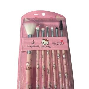 NWT Hello Kitty Pink Brush Set 7 brushes variety blush fan eye foundation cute